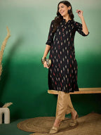 Midnight Dash Black Rayon Printed Straight Kurti
