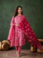Rani Pink Floral Cotton Suit Set