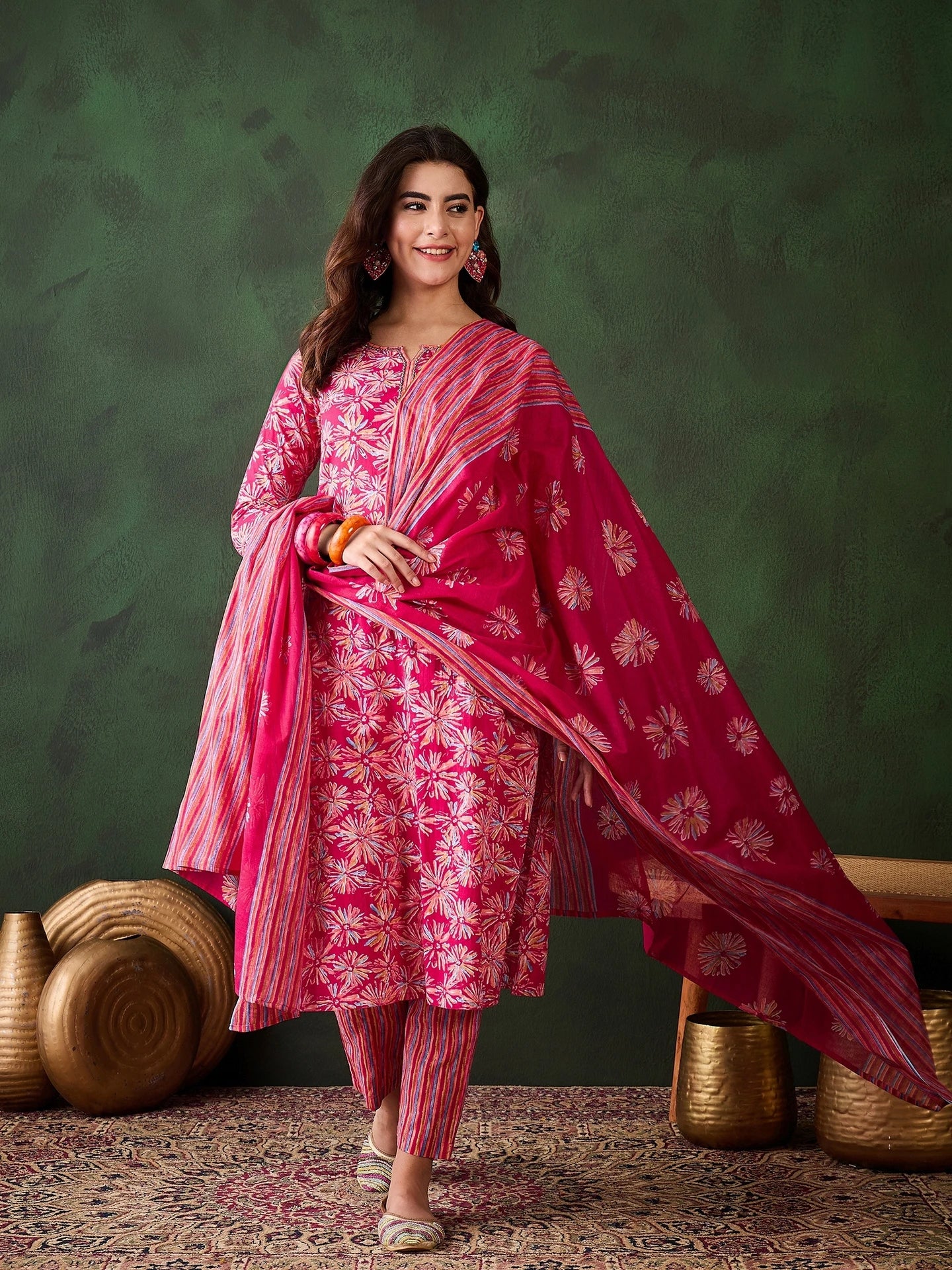 Rani Pink Floral Cotton Suit Set