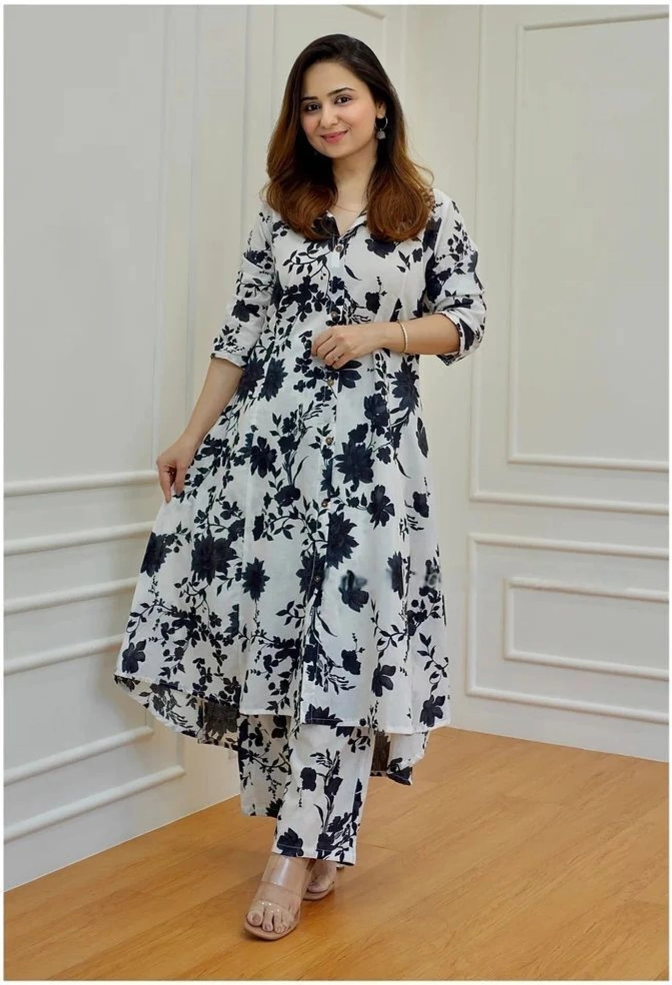 Black Floral Printed Kurta Set